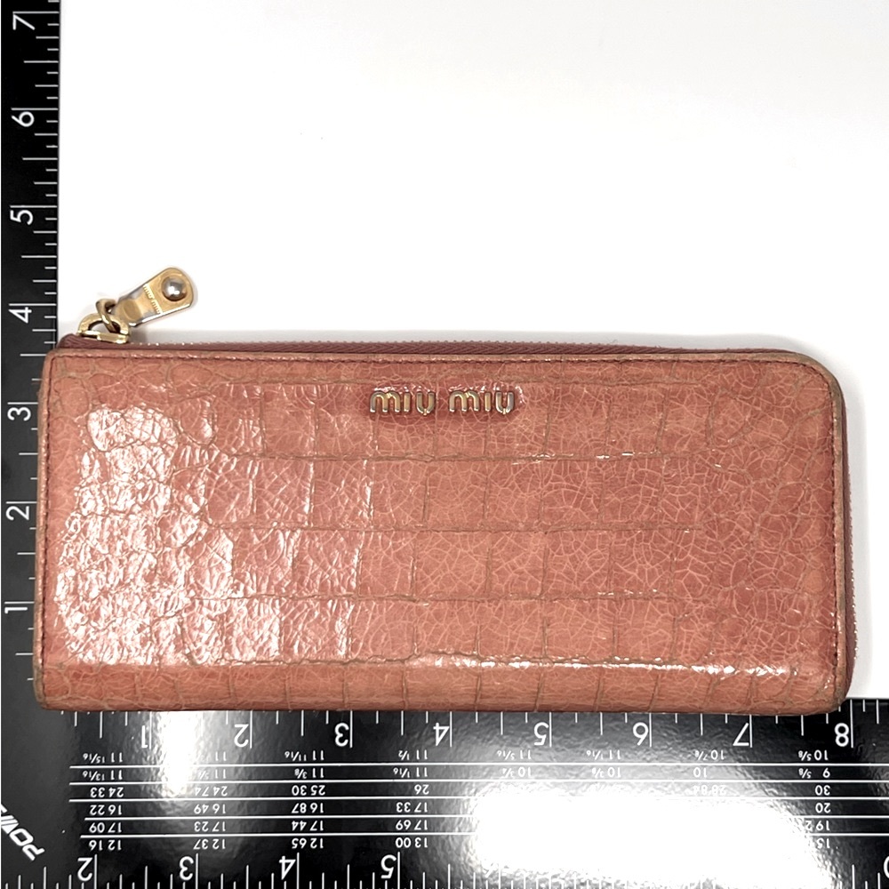 Authentic MIU MIU Croc Embossed Pink Leather Zip Long Wallet Clutch - Picture 6 of 15
